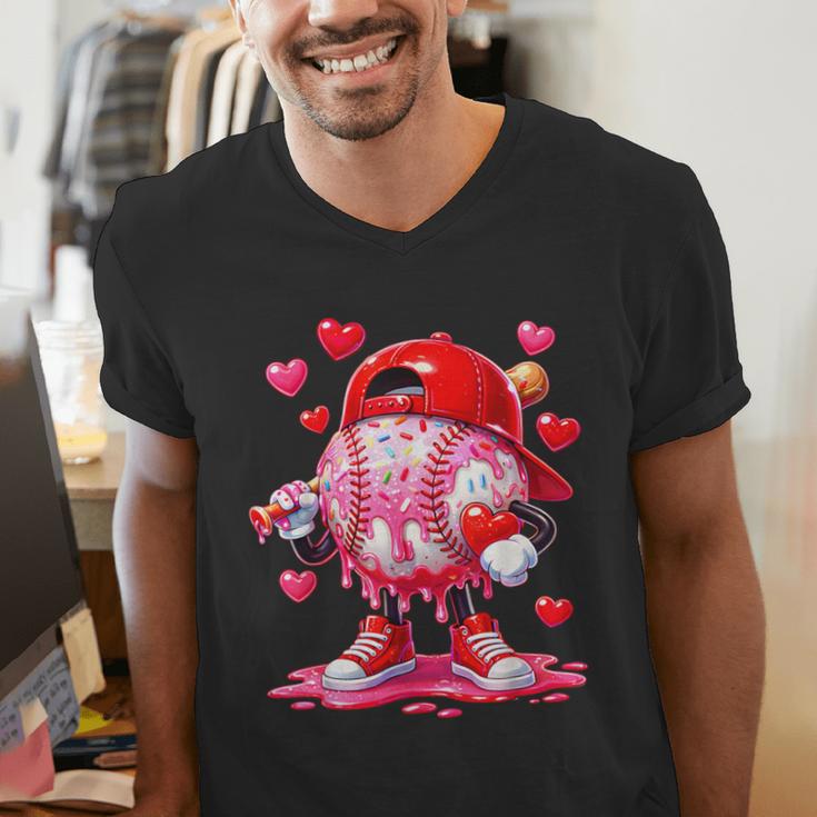 Baseball Drip Valentine Sports Vday Ice Cream Drip Heart Men's V-Neck T-Shirt Baseball Drip Valentine Sports Vday Ice Cream Drip Heart Men's V-Neck T-Shirt