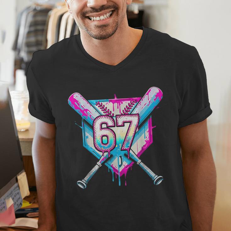 Baseball Dripping 67 Home Plate Six Seven Boy Kids Sports Men's V-Neck T-Shirt Baseball Dripping 67 Home Plate Six Seven Boy Kids Sports Men's V-Neck T-Shirt