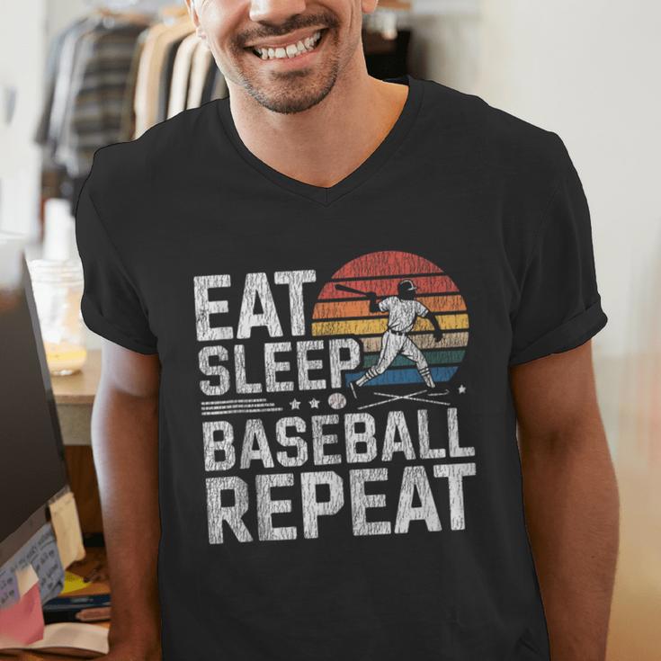 Baseball Fan Vintage Retro Eat Sleep Baseball Repeat Men's V-Neck T-Shirt