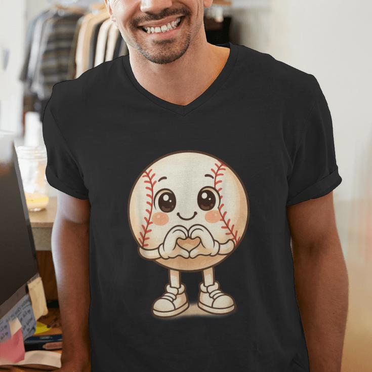 Baseball With Heart Hands Love Cute Baseball Men's V-Neck T-Shirt Baseball With Heart Hands Love Cute Baseball Men's V-Neck T-Shirt