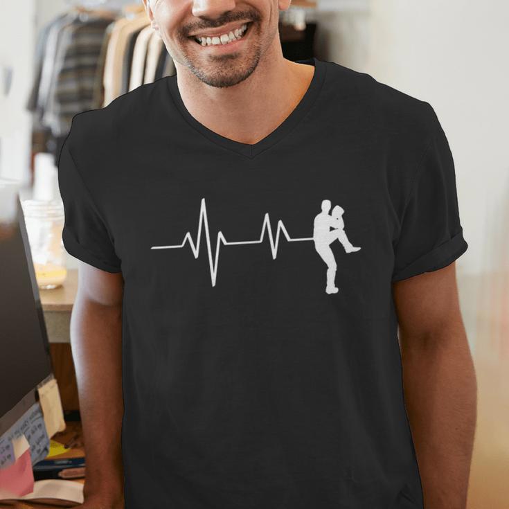 Baseball Heartbeat Pitcher Position Simple Line Art Men's V-Neck T-Shirt