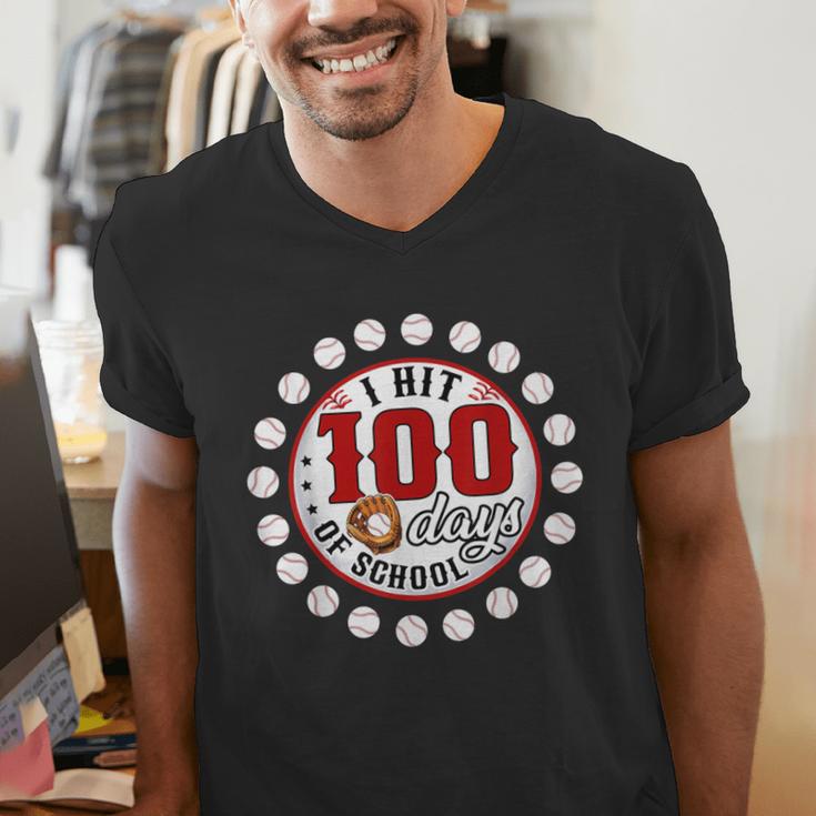 Baseball I Hit 100 Days Of School Baseball Player Kids Boys Men's V-Neck T-Shirt