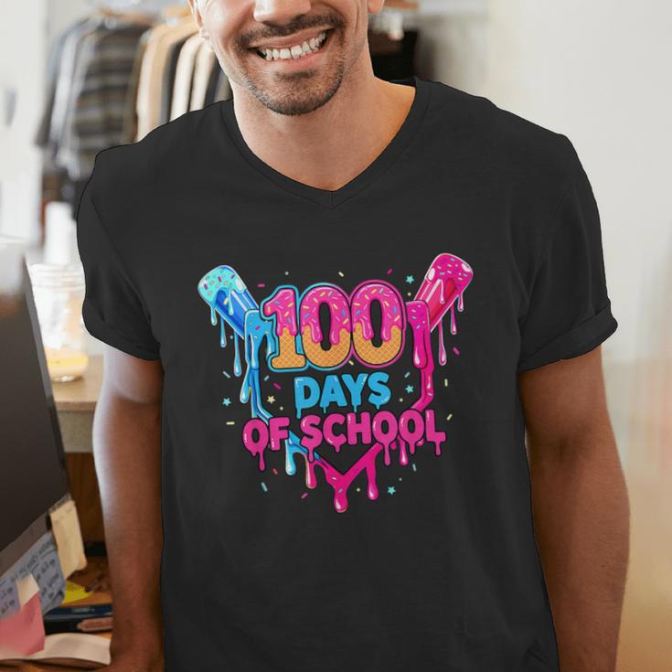 Baseball Ice Cream Drip 100 Days Of School Boys Girls 100th Men's V-Neck T-Shirt Baseball Ice Cream Drip 100 Days Of School Boys Girls 100th Men's V-Neck T-Shirt