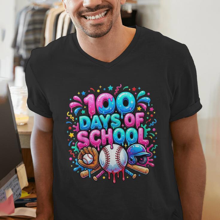 Baseball Ice Cream Drip 100 Days Of School Student Teacher Men's V-Neck T-Shirt Baseball Ice Cream Drip 100 Days Of School Student Teacher Men's V-Neck T-Shirt