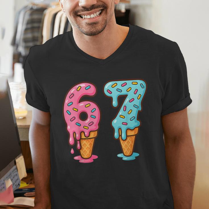 Baseball Ice Cream Drip 6 7 Kids 67 Birthday Men's V-Neck T-Shirt Baseball Ice Cream Drip 6 7 Kids 67 Birthday Men's V-Neck T-Shirt