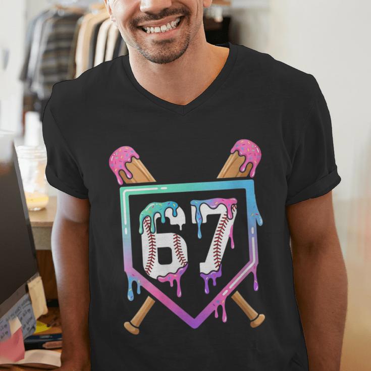Baseball Ice Cream Drip 67 Player Dabbing Six Seven Boys Men's V-Neck T-Shirt Baseball Ice Cream Drip 67 Player Dabbing Six Seven Boys Men's V-Neck T-Shirt