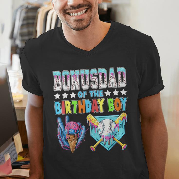 Baseball Ice Cream Drip Bonus Dad Of The Birthday Boy Men's V-Neck T-Shirt
