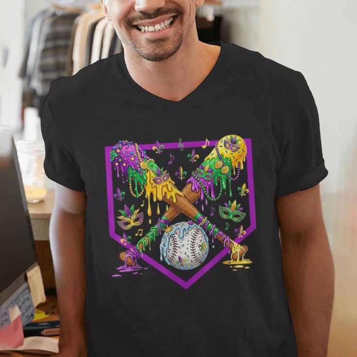 Baseball Ice Cream Drip Boys Mardi Gras Carnival Party Mask Men's V-Neck T-Shirt Baseball Ice Cream Drip Boys Mardi Gras Carnival Party Mask Men's V-Neck T-Shirt