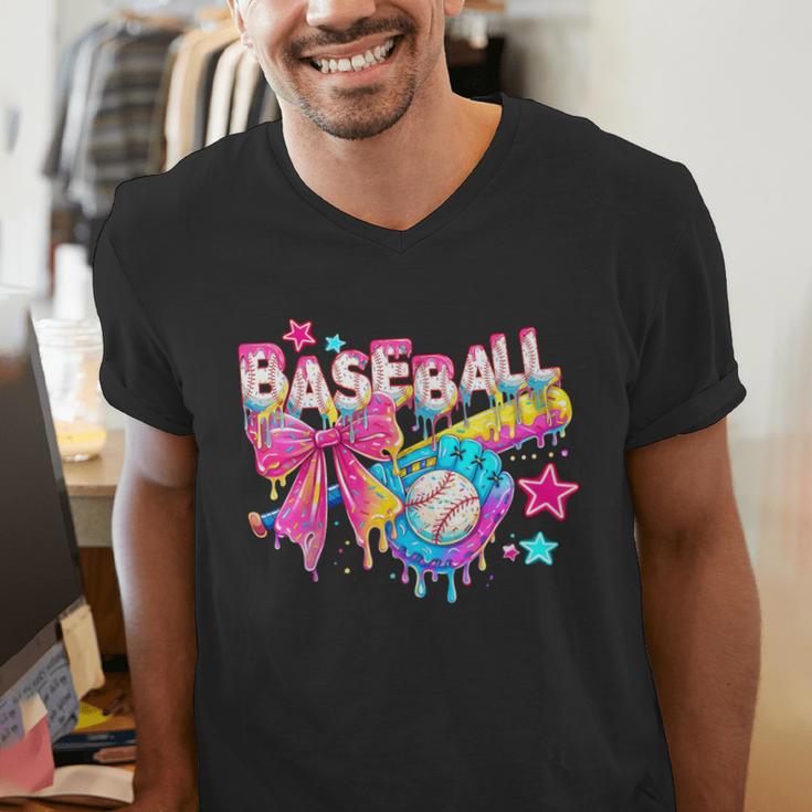 Baseball Ice Cream Drip Coquette Women Girls Mom Mama Men's V-Neck T-Shirt Baseball Ice Cream Drip Coquette Women Girls Mom Mama Men's V-Neck T-Shirt