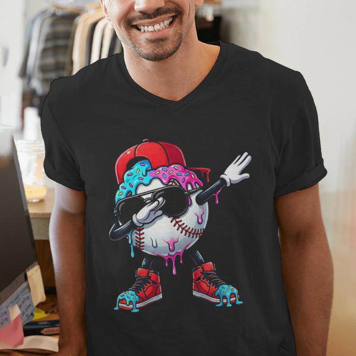 Baseball Ice Cream Drip Dabbing Sports Sprinkles For Boys Men's V-Neck T-Shirt Baseball Ice Cream Drip Dabbing Sports Sprinkles For Boys Men's V-Neck T-Shirt