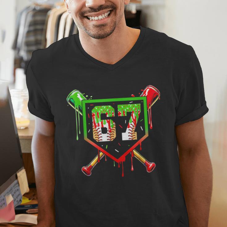 Baseball Ice Cream Drip Number 67 Player 6 7 Christmas Pjs Men's V-Neck T-Shirt Baseball Ice Cream Drip Number 67 Player 6 7 Christmas Pjs Men's V-Neck T-Shirt