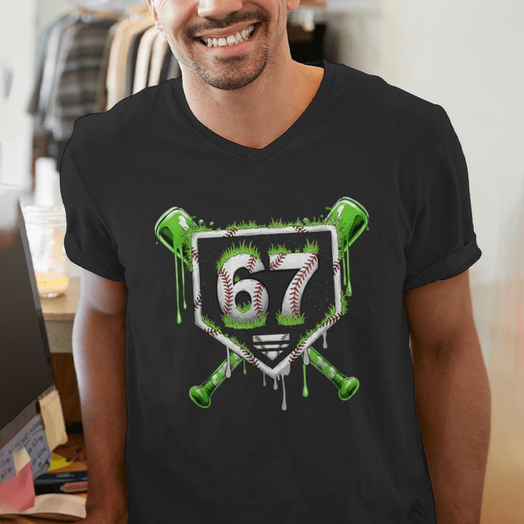 Baseball Ice Cream Drip Number 67 Player 67th Birthday Kids Men's V-Neck T-Shirt Baseball Ice Cream Drip Number 67 Player 67th Birthday Kids Men's V-Neck T-Shirt