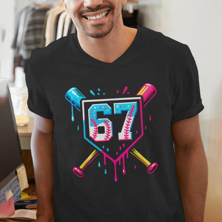 Baseball Ice Cream Drip Number 67 Player 67th Birthday 67 Men's V-Neck T-Shirt