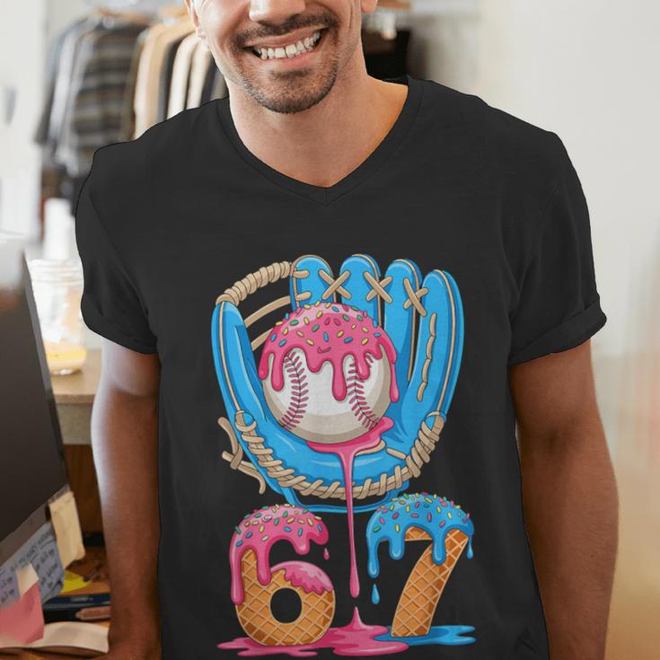 Baseball Ice Cream Drip Six Seven Gen Alpha Slang Meme 67 Men's V-Neck T-Shirt