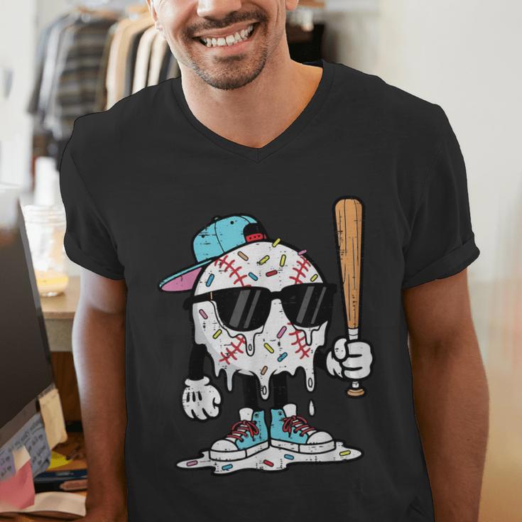 Baseball Ice Cream Drip Sports Boys Kids Youth Men Men's V-Neck T-Shirt Baseball Ice Cream Drip Sports Boys Kids Youth Men Men's V-Neck T-Shirt