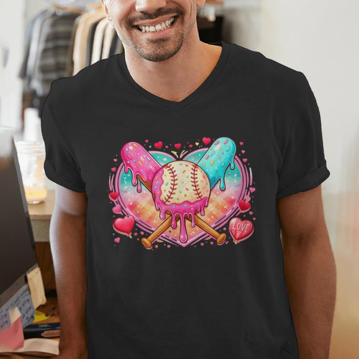 Baseball Ice Cream Drip Style Melt Ice Cream Youth Boys Men's V-Neck T-Shirt