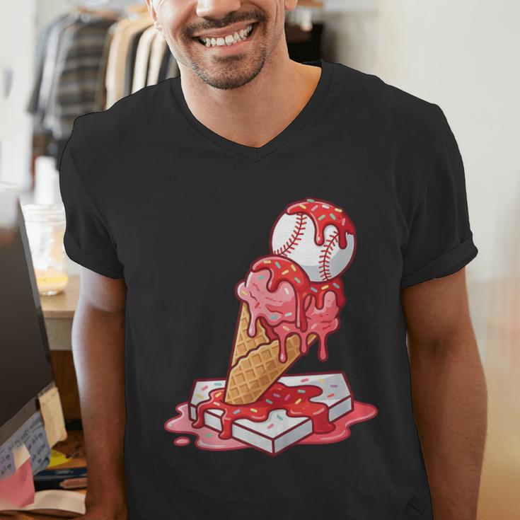 Baseball Ice Cream Drip Youth Strawberry Baseball Red Men's V-Neck T-Shirt Baseball Ice Cream Drip Youth Strawberry Baseball Red Men's V-Neck T-Shirt