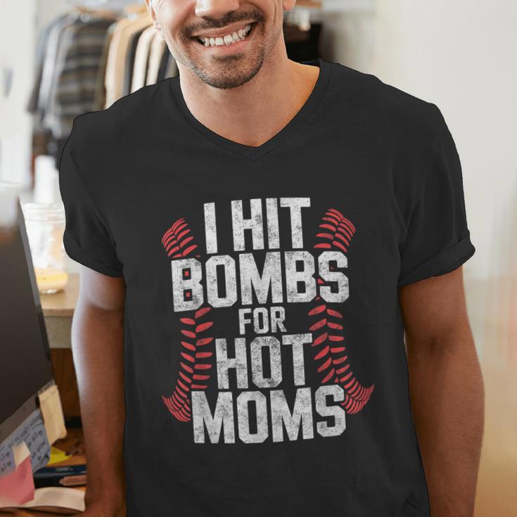 Baseball Joke Tee I Hit Bombs For Hot Moms Player Pitcher Men's V-Neck T-Shirt Baseball Joke Tee I Hit Bombs For Hot Moms Player Pitcher Men's V-Neck T-Shirt