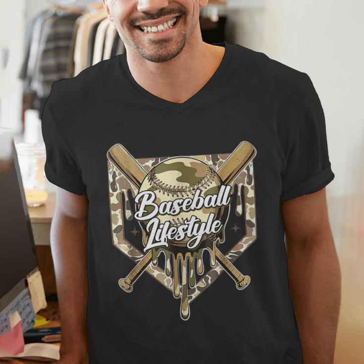 Baseball Life Lifestyle Home Plate Camo Ice Cream Drip Kids Men's V-Neck T-Shirt Baseball Life Lifestyle Home Plate Camo Ice Cream Drip Kids Men's V-Neck T-Shirt