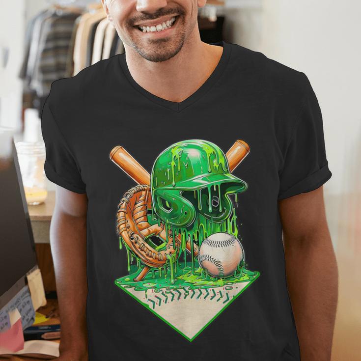 Baseball Life Style Ice Cream Drip Green Men's V-Neck T-Shirt