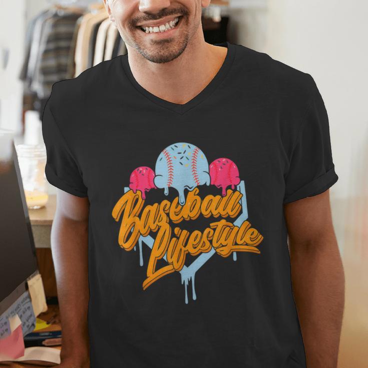 Baseball Lifestyle Home Plate Ice Cream Drip Men Boys Kids Men's V-Neck T-Shirt Baseball Lifestyle Home Plate Ice Cream Drip Men Boys Kids Men's V-Neck T-Shirt