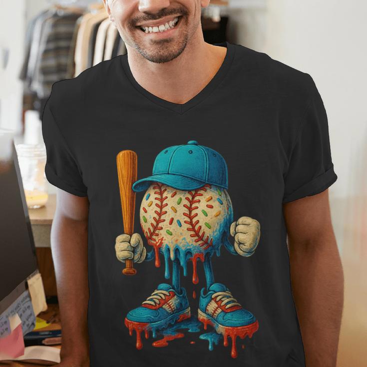 Baseball Lifestyle Youth Baseball Drip Icecream Men's V-Neck T-Shirt Baseball Lifestyle Youth Baseball Drip Icecream Men's V-Neck T-Shirt