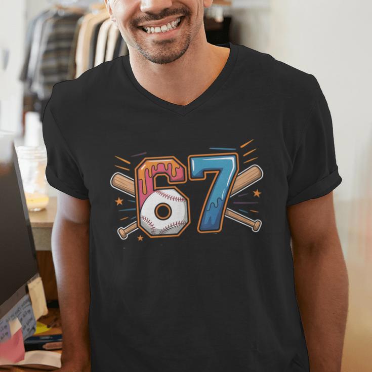 Baseball Lover Drip Number 67 Player 67th Birthday Meme Men's V-Neck T-Shirt Baseball Lover Drip Number 67 Player 67th Birthday Meme Men's V-Neck T-Shirt