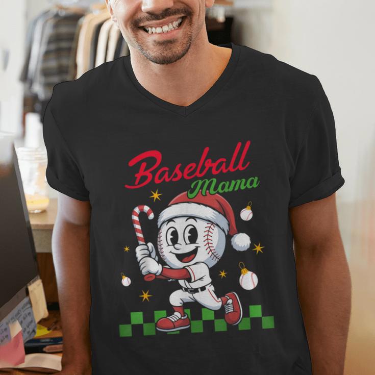 Baseball Mama Christmas Santa Hat Xmas Softball Mom Men's V-Neck T-Shirt