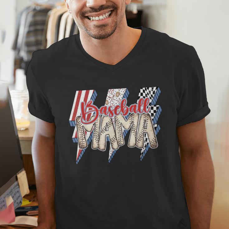 Baseball Mama Lightning Bolt Checkered Varsity Mother's Day Men's V-Neck T-Shirt Baseball Mama Lightning Bolt Checkered Varsity Mother's Day Men's V-Neck T-Shirt