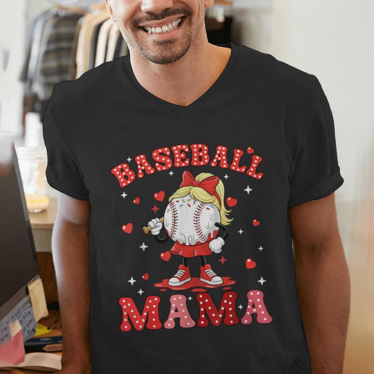 Baseball Mama Sports Mom Baseball Valentine Drip Girls Women Men's V-Neck T-Shirt
