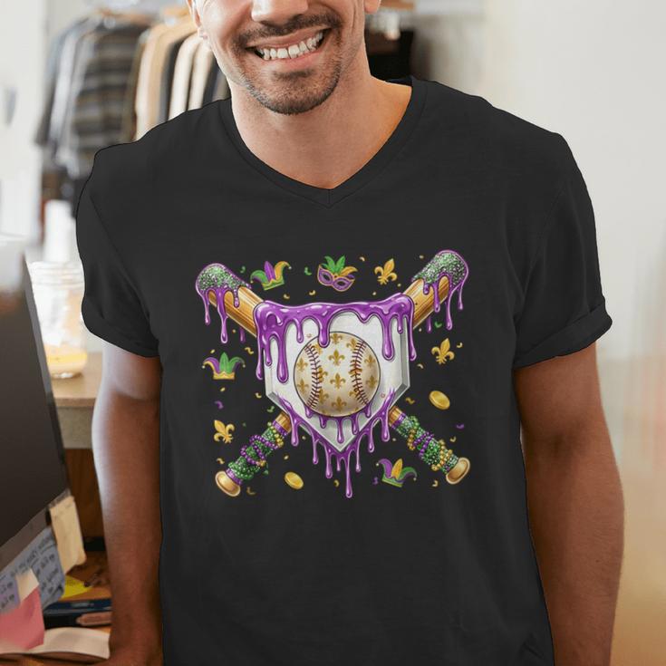 Baseball Mardi Gras Carnival Party Mask Ice Cream Drip Boys Men's V-Neck T-Shirt