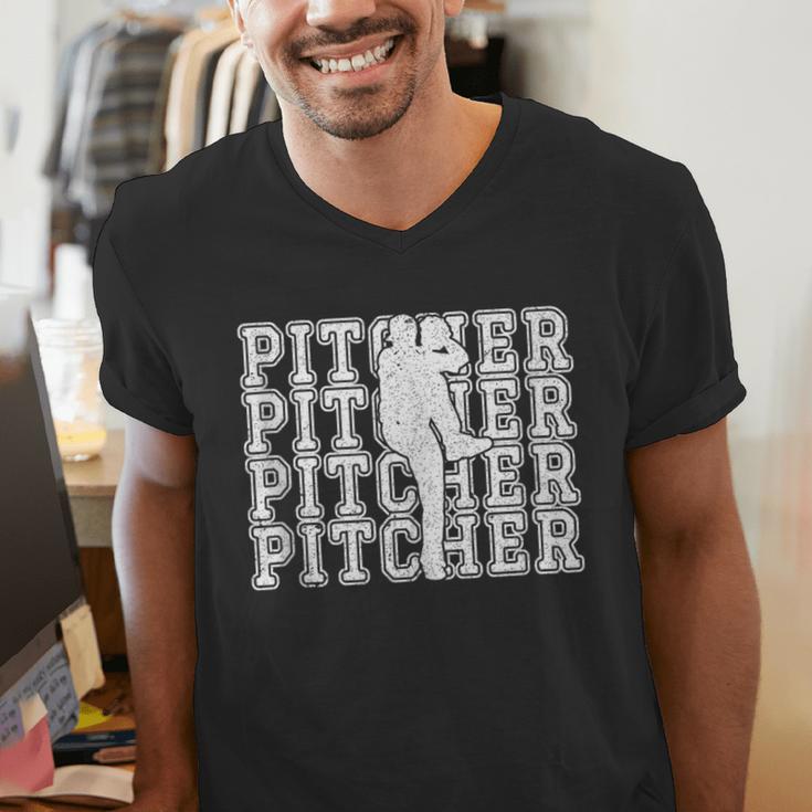 Baseball Pitcher Player Team Sport Lover Family Friends Fans Men's V-Neck T-Shirt Baseball Pitcher Player Team Sport Lover Family Friends Fans Men's V-Neck T-Shirt