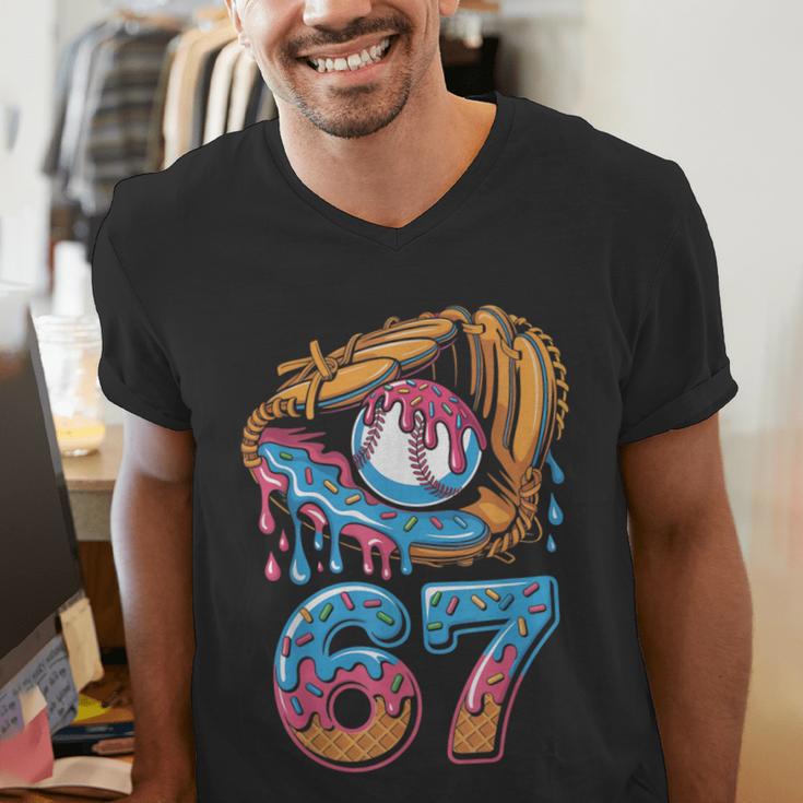 Baseball Player 67 Number 67th Sports Ice Cream Drip Men's V-Neck T-Shirt