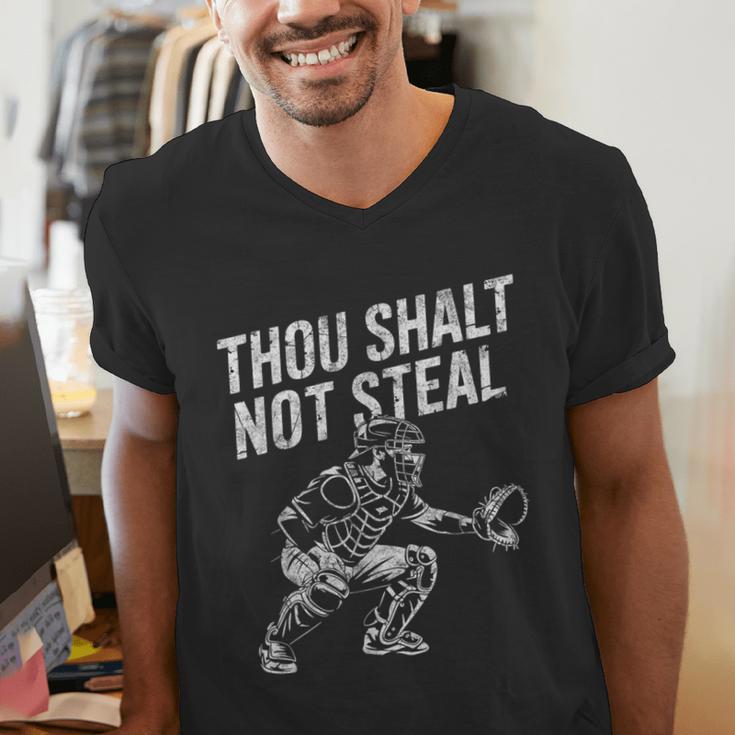 Baseball Player Catcher Thou Shalt Not Steal Coach Baseball Men's V-Neck T-Shirt