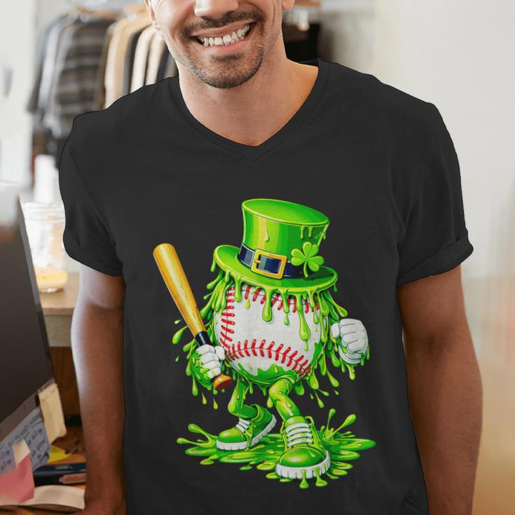 Baseball Player Ice Cream Drip Shamrocks St Patrick's Day Men's V-Neck T-Shirt Baseball Player Ice Cream Drip Shamrocks St Patrick's Day Men's V-Neck T-Shirt
