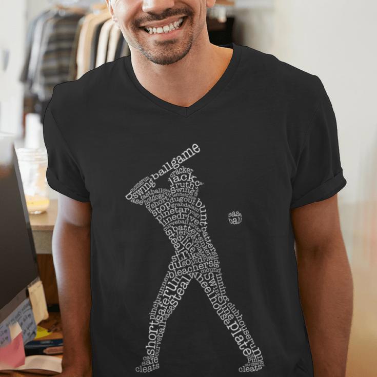 Baseball Player Typography Word Art Men's V-Neck T-Shirt Baseball Player Typography Word Art Men's V-Neck T-Shirt