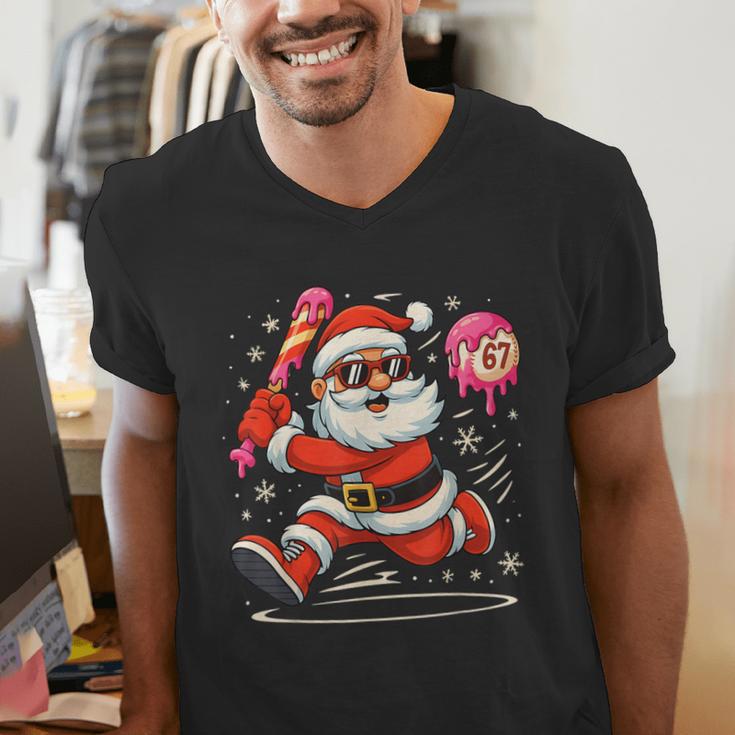 Baseball Santa 67 Baseball Christmas Pajamas Xmas Men Boy 67 Men's V-Neck T-Shirt