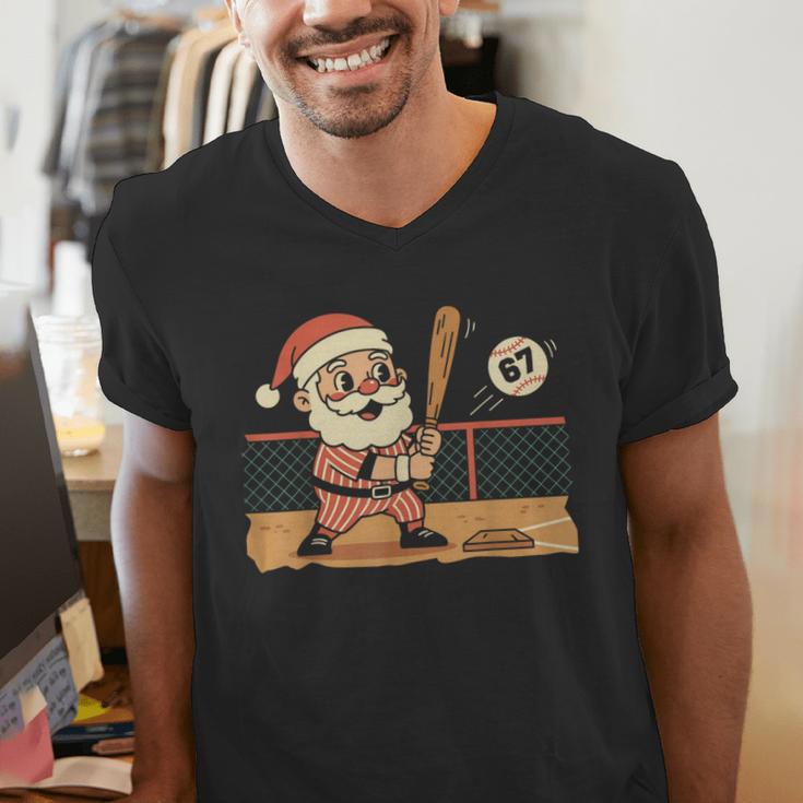 Baseball Santa 67 Christmas Xmas Boys Retro Men's V-Neck T-Shirt