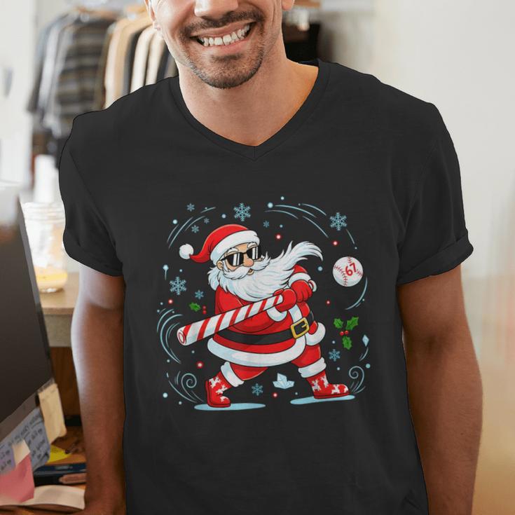 Baseball Santa 67 Christmas Xmas Pajamas Boys Kid Men's V-Neck T-Shirt