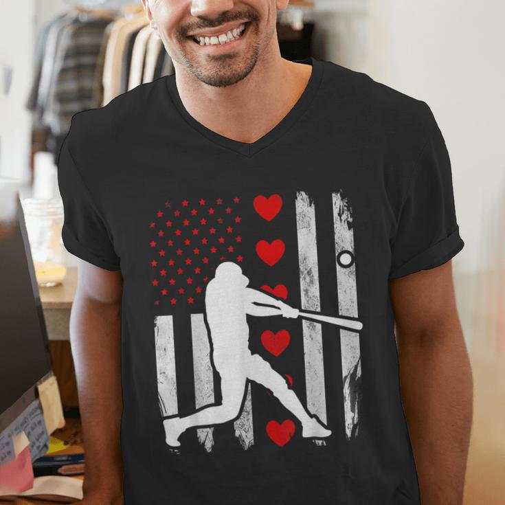 Baseball Silhouette Heart USA Flag Hearts American Boys Kids Men's V-Neck T-Shirt Baseball Silhouette Heart USA Flag Hearts American Boys Kids Men's V-Neck T-Shirt