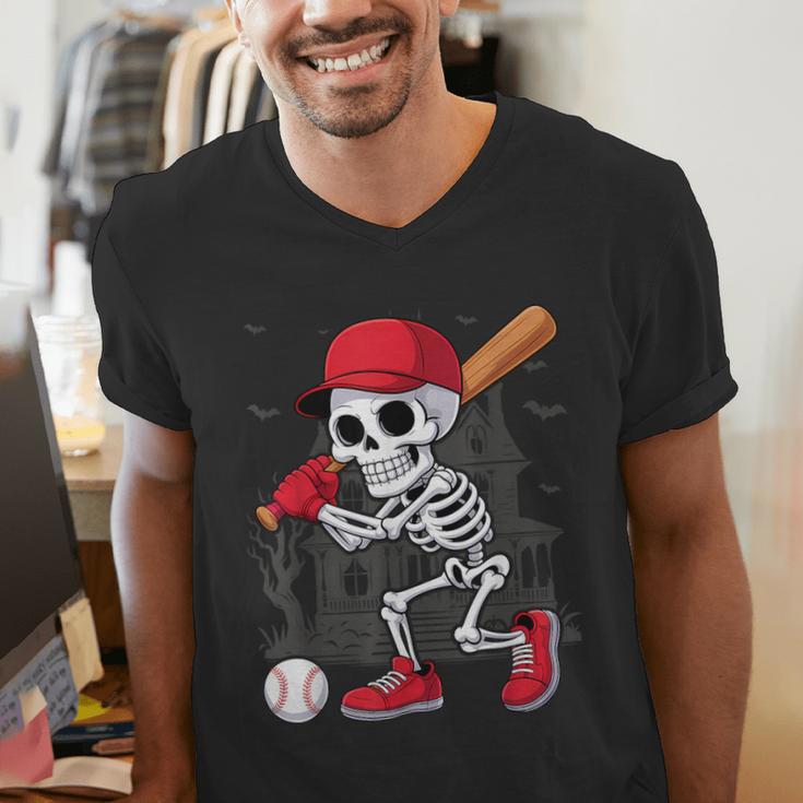 Baseball Skeleton Halloween Playing Men's V-Neck T-Shirt Baseball Skeleton Halloween Playing Men's V-Neck T-Shirt