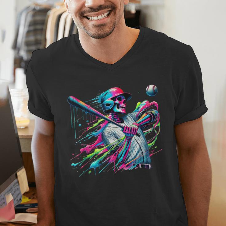 Baseball Skeleton Ice Cream Drip Baseball Boys Youth Men's V-Neck T-Shirt Baseball Skeleton Ice Cream Drip Baseball Boys Youth Men's V-Neck T-Shirt