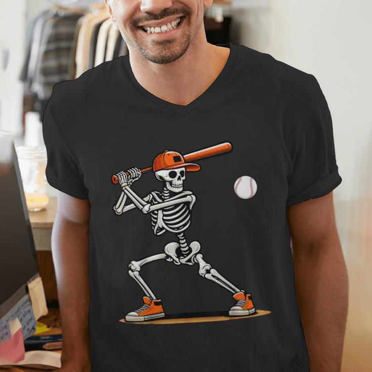 Baseball Skeleton Spooky Boys Halloween Baseball Player Men's V-Neck T-Shirt Baseball Skeleton Spooky Boys Halloween Baseball Player Men's V-Neck T-Shirt