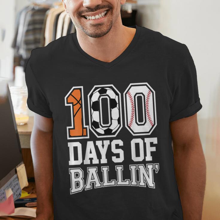 Baseball Soccer Basketball 100 Days Of School Men's V-Neck T-Shirt Baseball Soccer Basketball 100 Days Of School Men's V-Neck T-Shirt