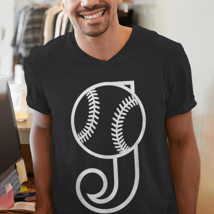 Baseball Sport Player Monogram Cool Initial Letter J Men's V-Neck T-Shirt