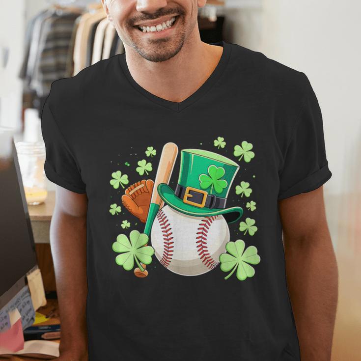 Baseball St Patricks Day Lucky Baseball Player Shamrock Men's V-Neck T-Shirt Baseball St Patricks Day Lucky Baseball Player Shamrock Men's V-Neck T-Shirt