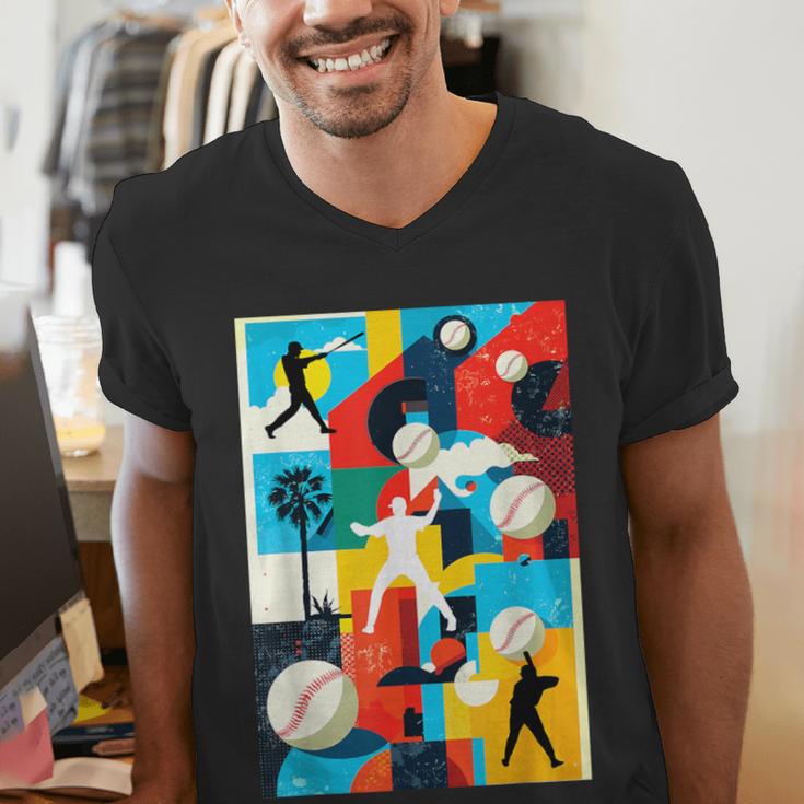 Baseball Strikeout Fastball Strikes Hitter Inning Curveball Men's V-Neck T-Shirt