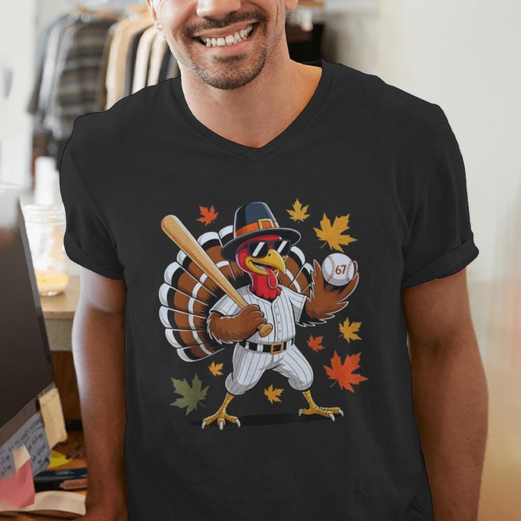 Baseball Turkey 67 Meme Thanksgiving For Boys Toddlers Kid Men's V-Neck T-Shirt Baseball Turkey 67 Meme Thanksgiving For Boys Toddlers Kid Men's V-Neck T-Shirt