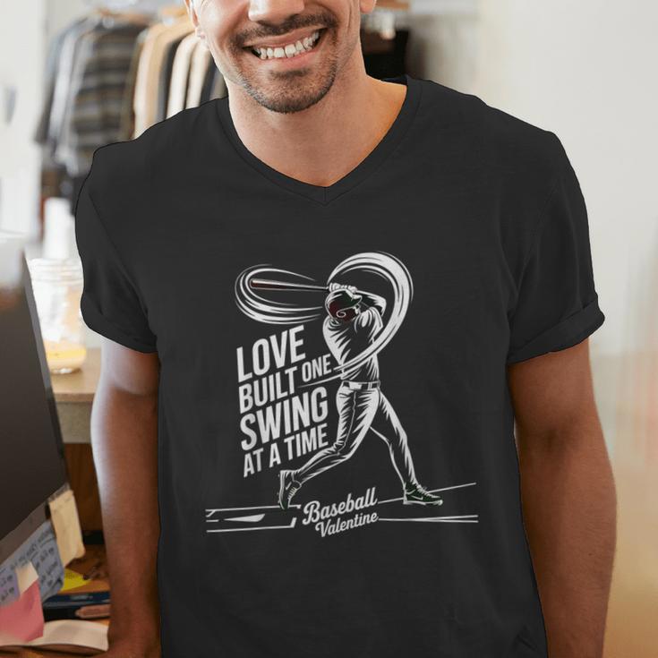 Baseball Valentine Love Built One Swing At A Time Tee Men's V-Neck T-Shirt Baseball Valentine Love Built One Swing At A Time Tee Men's V-Neck T-Shirt