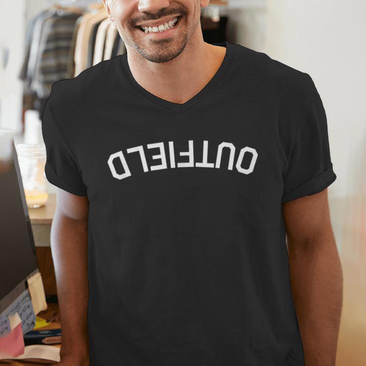BaseballSoftball Upside Down Outfield Men's V-Neck T-Shirt